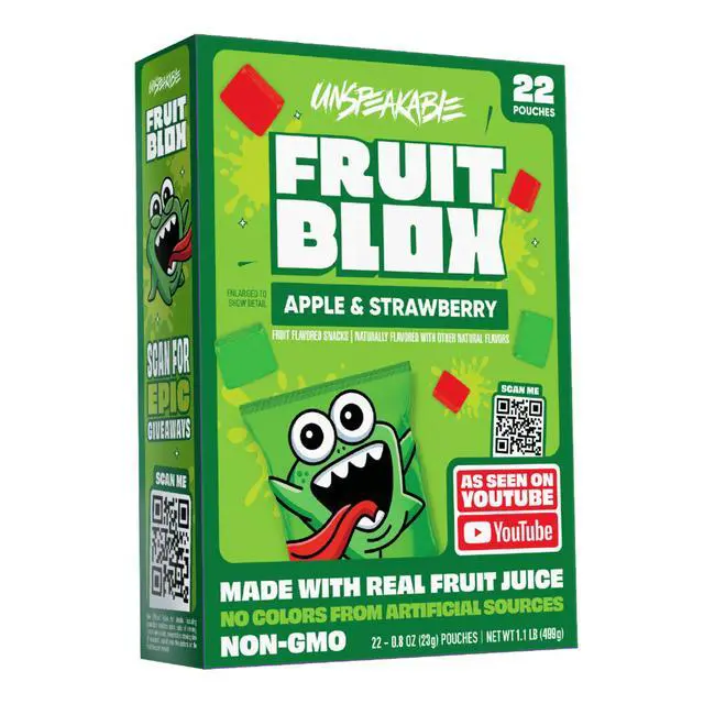 Alt view image 5 of 6 - FruitBlox Unspeakable Apple Strawberry Fruit Snacks, 22Count Individual Pouches, Vegan GlutenFree Fruit Gummy Snacks Made With Real Fruit Juice