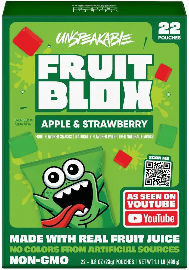Main image of FruitBlox Unspeakable Apple Strawberry Fruit Snacks, 22Count Individual Pouches, Vegan GlutenFree Fruit Gummy Snacks Made With Real Fruit Juice