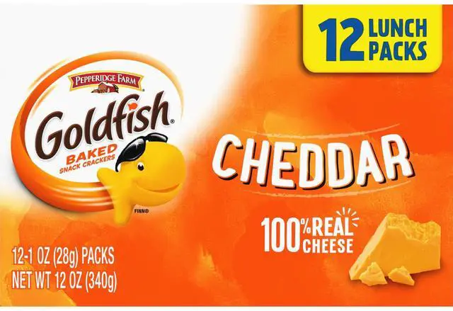 Main image of Goldfish Cheddar Cheese Crackers, 1 oz Individual Snack Packs, 12Count MultiPack Tray, Baked RealCheese Savory Snacks