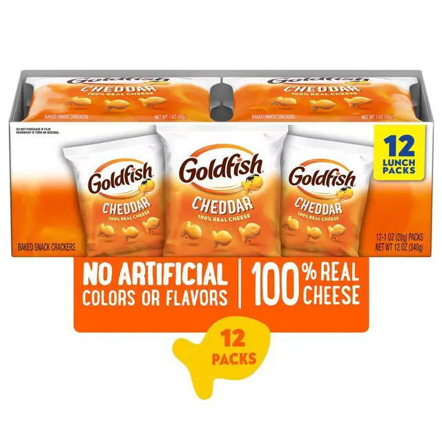 Alt view image 6 of 6 - Goldfish Cheddar Cheese Crackers, 1 oz Individual Snack Packs, 12Count MultiPack Tray, Baked RealCheese Savory Snacks