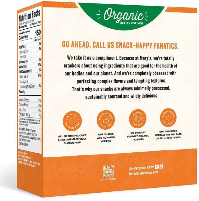 Alt view image 4 of 6 - Marys Gone Crackers Super Seed Organic Everything Crackers, GlutenFree, WholeGrain Vegan Snack, 4 oz