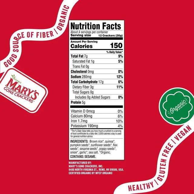 Alt view image 6 of 6 - Marys Gone Crackers Super Seed Organic Everything Crackers, GlutenFree, WholeGrain Vegan Snack, 4 oz