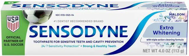 Main image of Sensodyne Extra Whitening SensitiveTeeth Toothpaste, Mint Flavor, 4 oz, SLSFree Fluoride Toothpaste, 24Hour Sensitivity Relief & Stain Removal