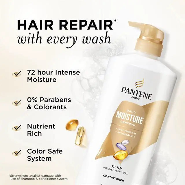 Alt view image 6 of 6 - Pantene ProV Daily Moisture Renewal Conditioner, Hydrating Conditioner for All Hair Types, 25.1 fl oz, 72Hour LongLasting Moisture