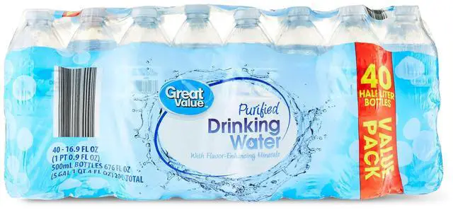 Main image of Great Value Purified Drinking Water, 16.9 fl oz PerBottle, 40Count Bulk Pack, Portable SingleServe Bottled Water