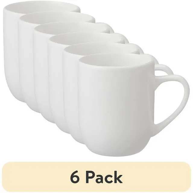 Main image of (6Pack) Mainstays 12oz Glazed White Stoneware Coffee Mugs, Microwave & DishwasherSafe, Minimalist White Drinking Cups for Hot & Cold Drinks