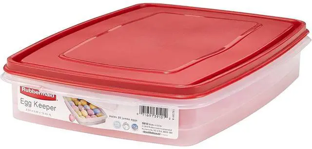 Alt view image 6 of 6 - Rubbermaid Egg Keeper Storage Container, Clear & Red, 1Count, Holds Up to 20 Jumbo Eggs, ShatterResistant Egg Carrier for Refrigerator, Picnics & Deviled Eggs