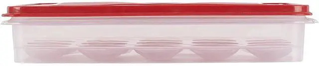 Alt view image 5 of 6 - Rubbermaid Egg Keeper Storage Container, Clear & Red, 1Count, Holds Up to 20 Jumbo Eggs, ShatterResistant Egg Carrier for Refrigerator, Picnics & Deviled Eggs