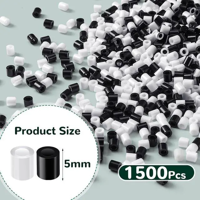 Alt view image 2 of 7 - AUGSUN 1500Pack Black & White 5mm Fuse Beads, Melty Ironon Craft Beads (750 Black + 750 White), DIY HandArt Supplementary Supplies