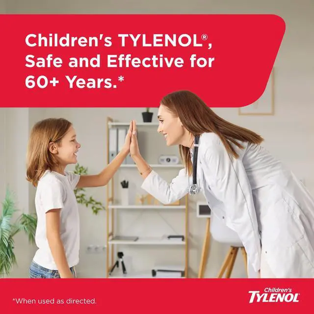 Alt view image 3 of 5 - Childrens Tylenol DyeFree Oral Suspension, Acetaminophen Fever & Pain Reducer, Cherry Flavor, 8 fl oz, 160mg / 5mL, No Artificial Dyes