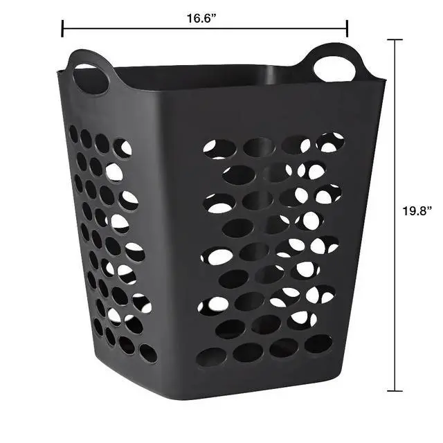 Alt view image 7 of 7 - 2 Bushel Black Square Flexible Plastic Laundry Hamper Ventilated Design With Dual Carry Handles Space Saving Clothes Storage Basket