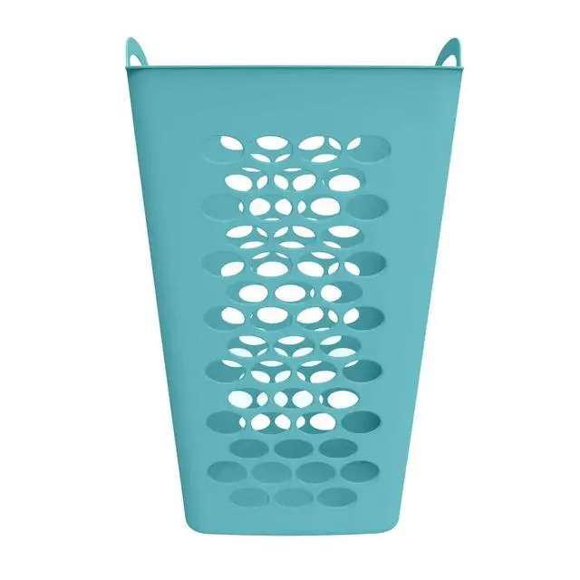 Alt view image 4 of 7 - 2 Bushel Teal Square Flexible Plastic Laundry Hamper Ventilated Clothes Storage Basket With Carry Handles