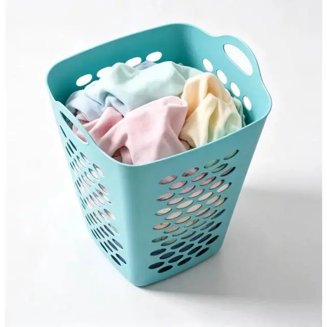 Alt view image 2 of 7 - 2 Bushel Teal Square Flexible Plastic Laundry Hamper Ventilated Clothes Storage Basket With Carry Handles