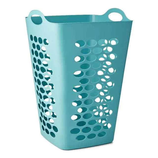Alt view image 5 of 7 - 2 Bushel Teal Square Flexible Plastic Laundry Hamper Ventilated Clothes Storage Basket With Carry Handles