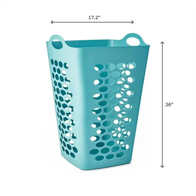 Alt view image 3 of 7 - 2 Bushel Teal Square Flexible Plastic Laundry Hamper Ventilated Clothes Storage Basket With Carry Handles