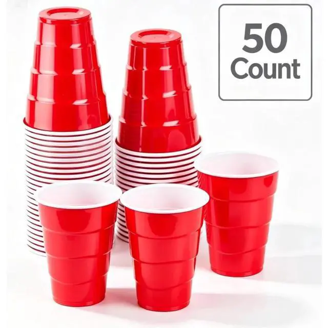 Alt view image 5 of 6 - 50Pcs 9oz Red Disposable Plastic Party Cups Single Use Beverage Cups For Daily Entertainment