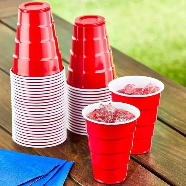 Main image of 50Pcs 9oz Red Disposable Plastic Party Cups Single Use Beverage Cups For Daily Entertainment