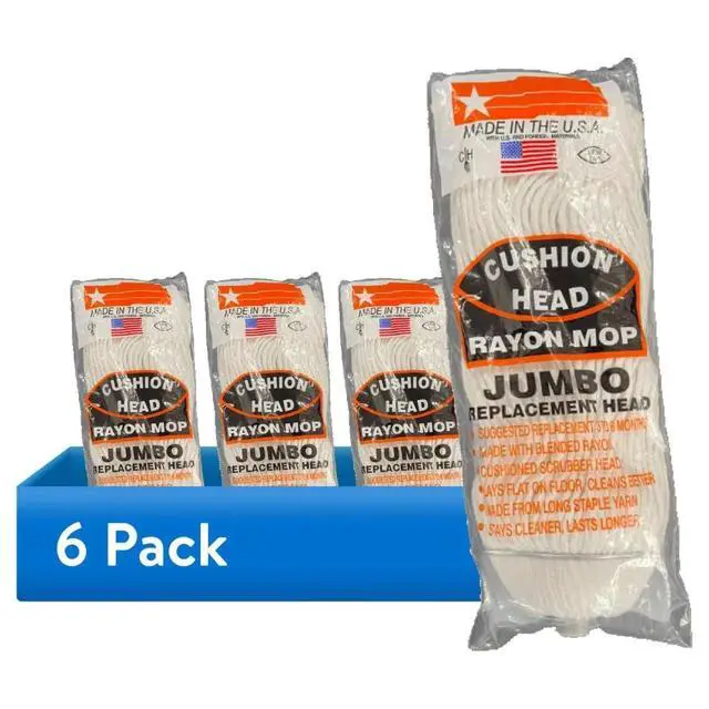 Alt view image 5 of 6 - Jumbo Cushion Rayon Mop Replaceable Head Durable Steel Handle Flat Floor Cleaning Mop