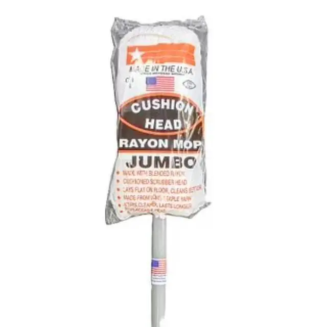 Alt view image 6 of 6 - Jumbo Cushion Rayon Mop Replaceable Head Durable Steel Handle Flat Floor Cleaning Mop