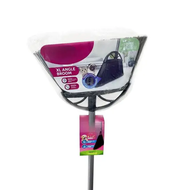 Alt view image 2 of 7 - 13in Black XL Angle Broom Non-Shed Bristles Long Handle Wide Sweep Household Floor Cleaning Broom