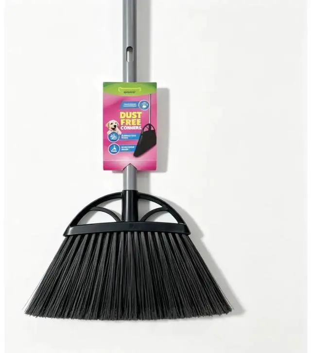 Main image of 13in Black XL Angle Broom Non-Shed Bristles Long Handle Wide Sweep Household Floor Cleaning Broom