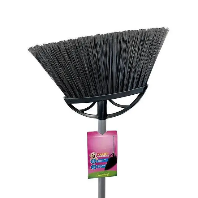 Alt view image 3 of 7 - 13in Black XL Angle Broom Non-Shed Bristles Long Handle Wide Sweep Household Floor Cleaning Broom