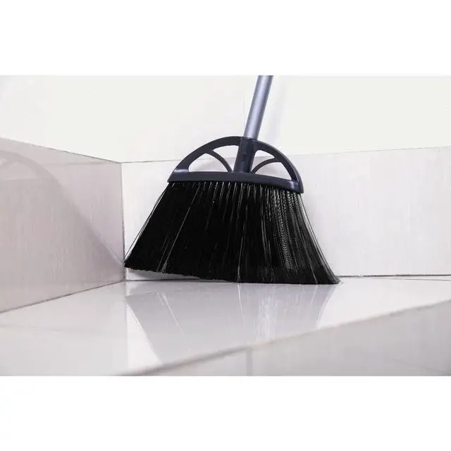 Alt view image 5 of 7 - 13in Black XL Angle Broom Non-Shed Bristles Long Handle Wide Sweep Household Floor Cleaning Broom