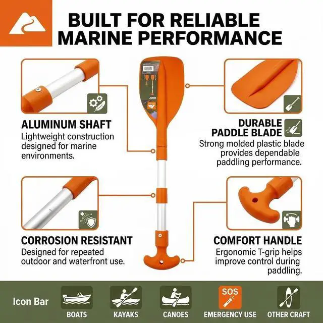 Alt view image 6 of 7 - 41in Telescoping Collapsible Emergency Paddle Aluminum Shaft Portable Spare Oar For Kayak Canoe Small Boat