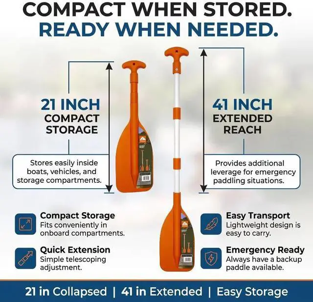Alt view image 7 of 7 - 41in Telescoping Collapsible Emergency Paddle Aluminum Shaft Portable Spare Oar For Kayak Canoe Small Boat
