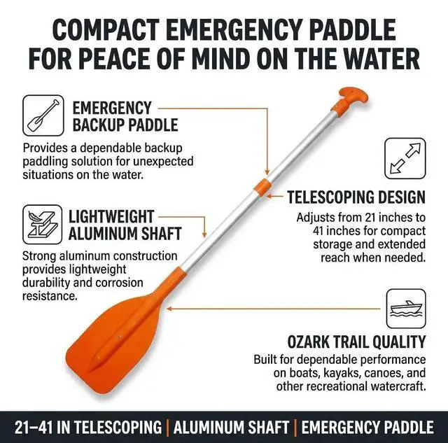 Alt view image 3 of 7 - 41in Telescoping Collapsible Emergency Paddle Aluminum Shaft Portable Spare Oar For Kayak Canoe Small Boat