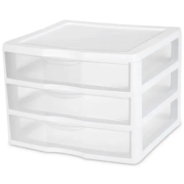 Alt view image 5 of 7 - 3 Clear Drawer White Desktop Storage Organizer Stackable BPA-Free Countertop Craft Office Supply Cabinet
