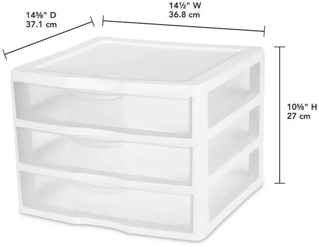 Main image of 3 Clear Drawer White Desktop Storage Organizer Stackable BPA-Free Countertop Craft Office Supply Cabinet