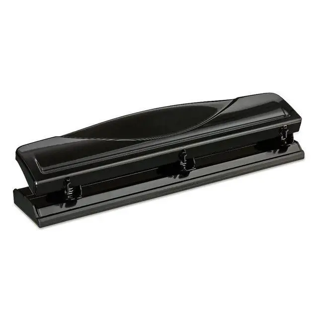 Alt view image 4 of 5 - 3 Hole Paper Punch 12 Sheet Capacity Metal Puncher With Removable Chip Tray Compact Portable Office School Tool