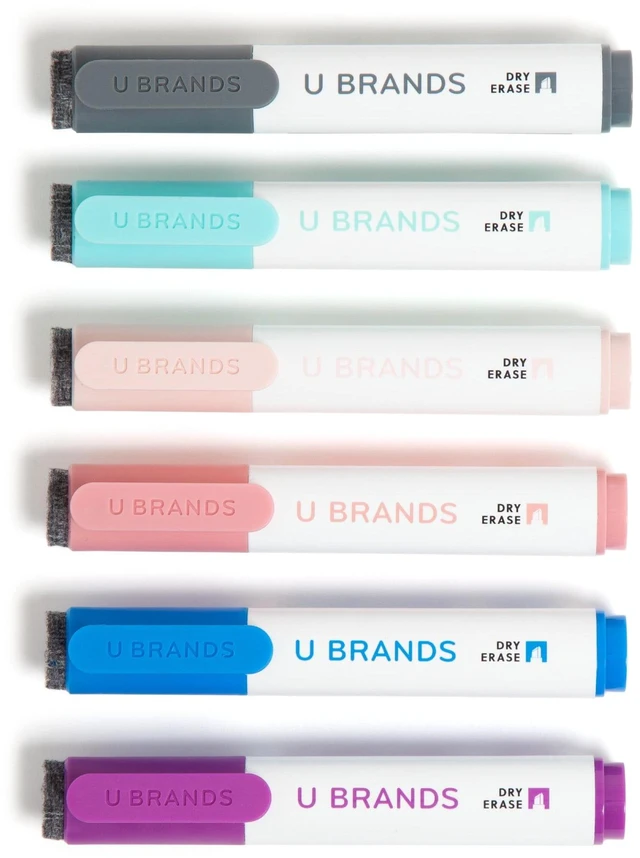 Alt view image 4 of 7 - U Brands Dry Erase Markers, 6 Count, Assorted Colors, Low-Odor, Chisel (5 mm) Tip