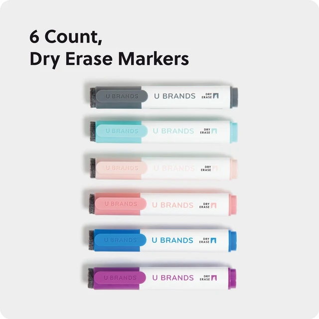 Alt view image 6 of 7 - U Brands Dry Erase Markers, 6 Count, Assorted Colors, Low-Odor, Chisel (5 mm) Tip