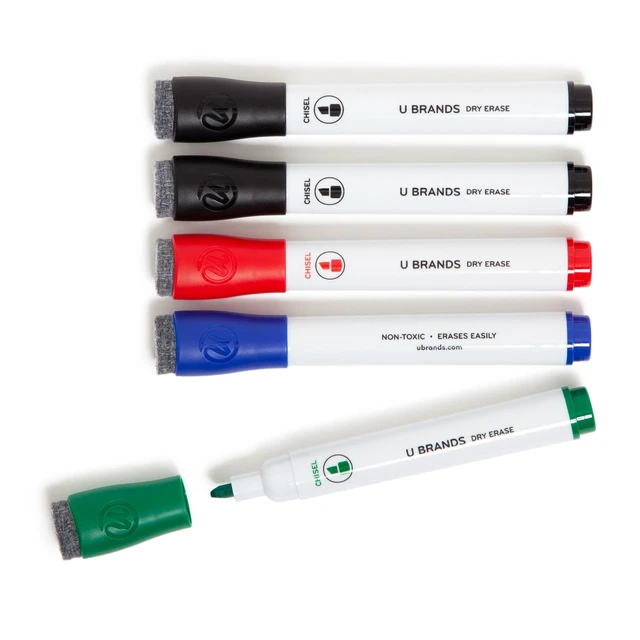 Alt view image 4 of 5 - U Brands Low-Odor Dry Erase Markers, Chisel Tip, 5 Count, Assorted Colors