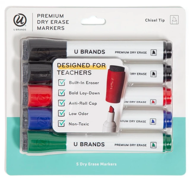 Main image of U Brands Low-Odor Dry Erase Markers, Chisel Tip, 5 Count, Assorted Colors