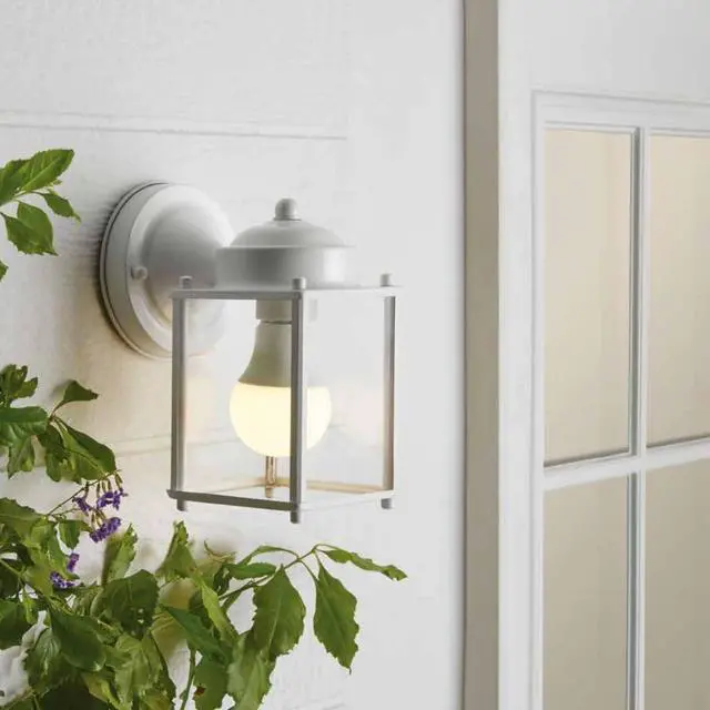 Alt view image 6 of 6 - Mainstays 8" Classic White Outdoor Wall Light, Metal Fixture Clear Glass Lens, Bulb Not Included