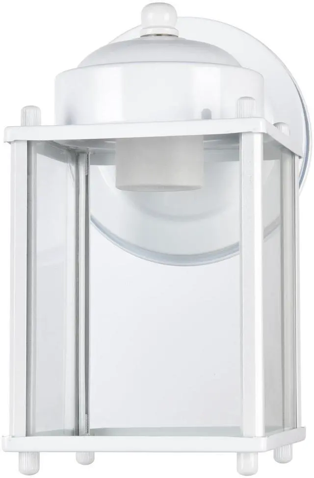 Main image of Mainstays 8" Classic White Outdoor Wall Light, Metal Fixture Clear Glass Lens, Bulb Not Included