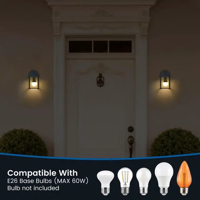 Alt view image 4 of 6 - Mainstays 8" Classic White Outdoor Wall Light, Metal Fixture Clear Glass Lens, Bulb Not Included