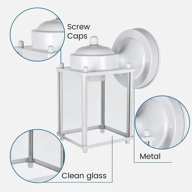 Alt view image 3 of 6 - Mainstays 8" Classic White Outdoor Wall Light, Metal Fixture Clear Glass Lens, Bulb Not Included