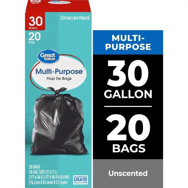 Alt view image 6 of 7 - Great Value 30-Gallon Large Flap Tie Trash Bags, 20 Bags