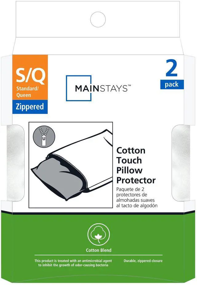 Main image of Mainstays Cotton Touch Pillow Cover Protector , S/Q Zippered, Soft, (2 Count)
