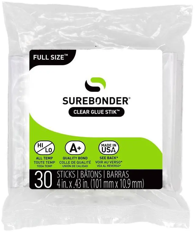 Main image of Surebonder All Purpose Clear 4-inch Full Size Hot Glue Sticks - 30 Pack