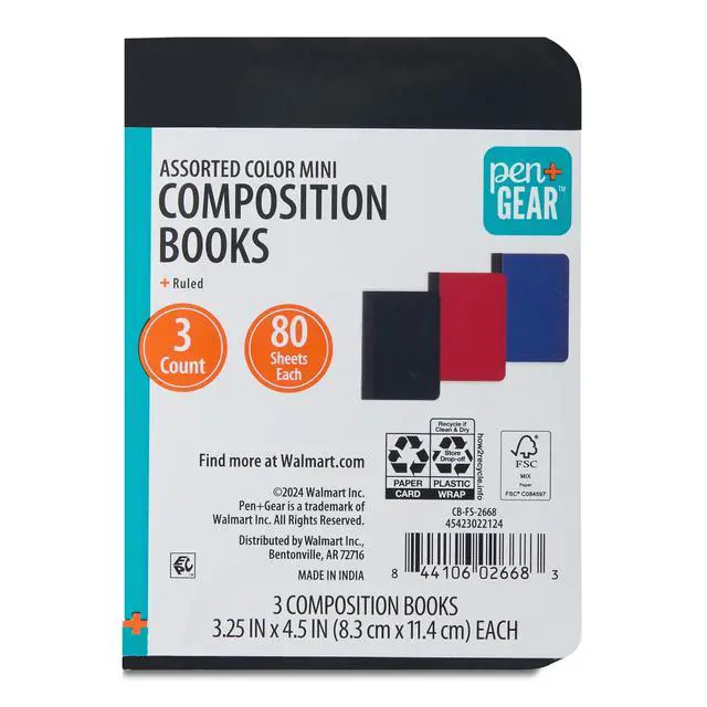 Alt view image 4 of 5 - (4 pack) Pen+Gear Ruled Mini Composition Books, 3.25 in x 4.5 in, Assorted Colors, 80 Sheets, 3 Pack
