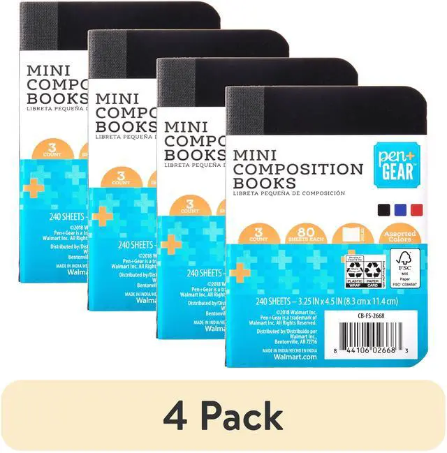 Main image of (4 pack) Pen+Gear Ruled Mini Composition Books, 3.25 in x 4.5 in, Assorted Colors, 80 Sheets, 3 Pack