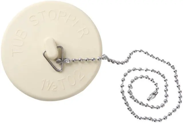 Main image of Mainstays Rubber Tub Stopper with Stainless Steel Beaded Chain White Fits 1.5" - 2" Drains