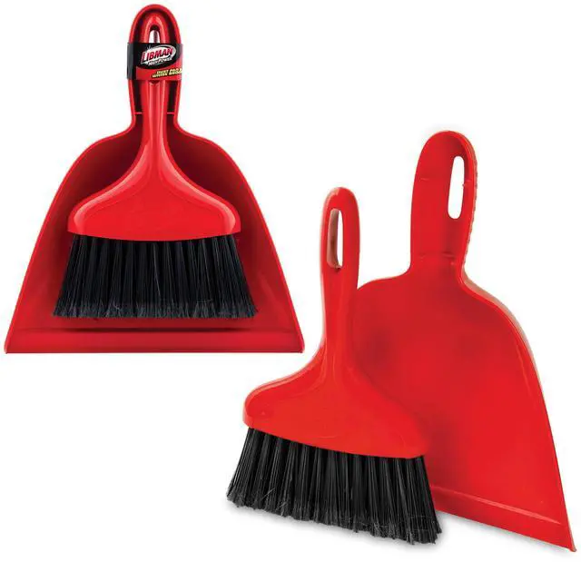 Alt view image 4 of 5 - Libman Heavy Duty Whisk Broom Dustpan Combo with Red Handle and Black Fibers