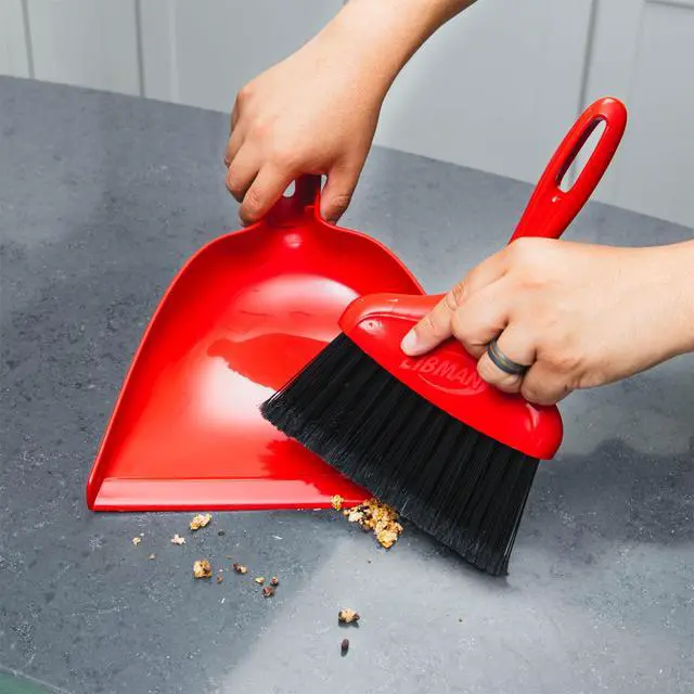 Alt view image 3 of 5 - Libman Heavy Duty Whisk Broom Dustpan Combo with Red Handle and Black Fibers