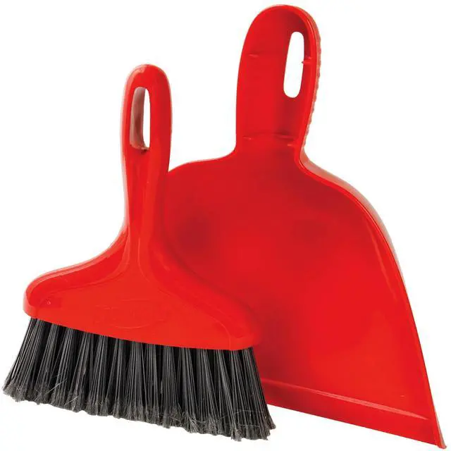 Main image of Libman Heavy Duty Whisk Broom Dustpan Combo with Red Handle and Black Fibers